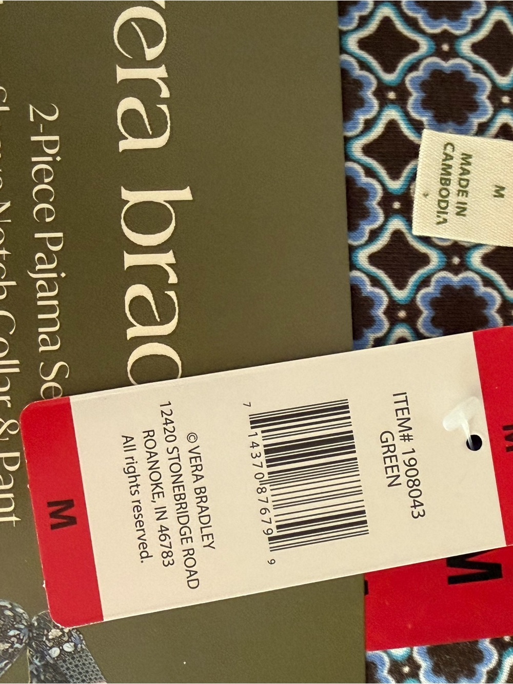 Vera Bradley Blue & Black Floral Geo Cotton Pajama Set